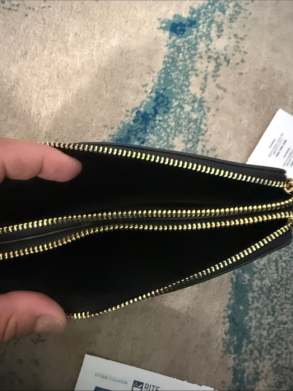 Coach Black Pebbled Leather Zip Wristlet with Gold Logo - Picture 5 of 8